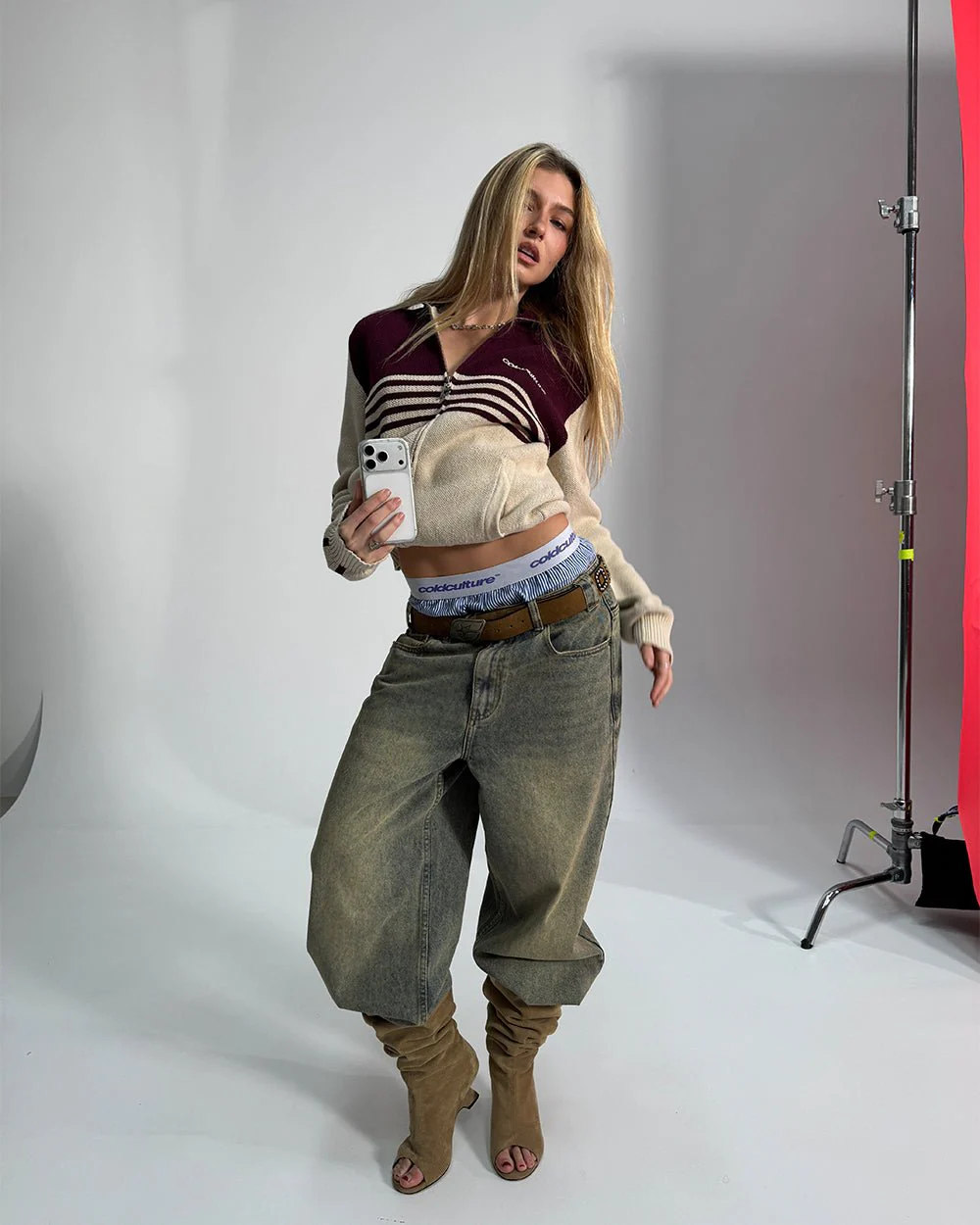 POWERLINE ZIP KNIT BEIGE & BURGUNDY - Image 9