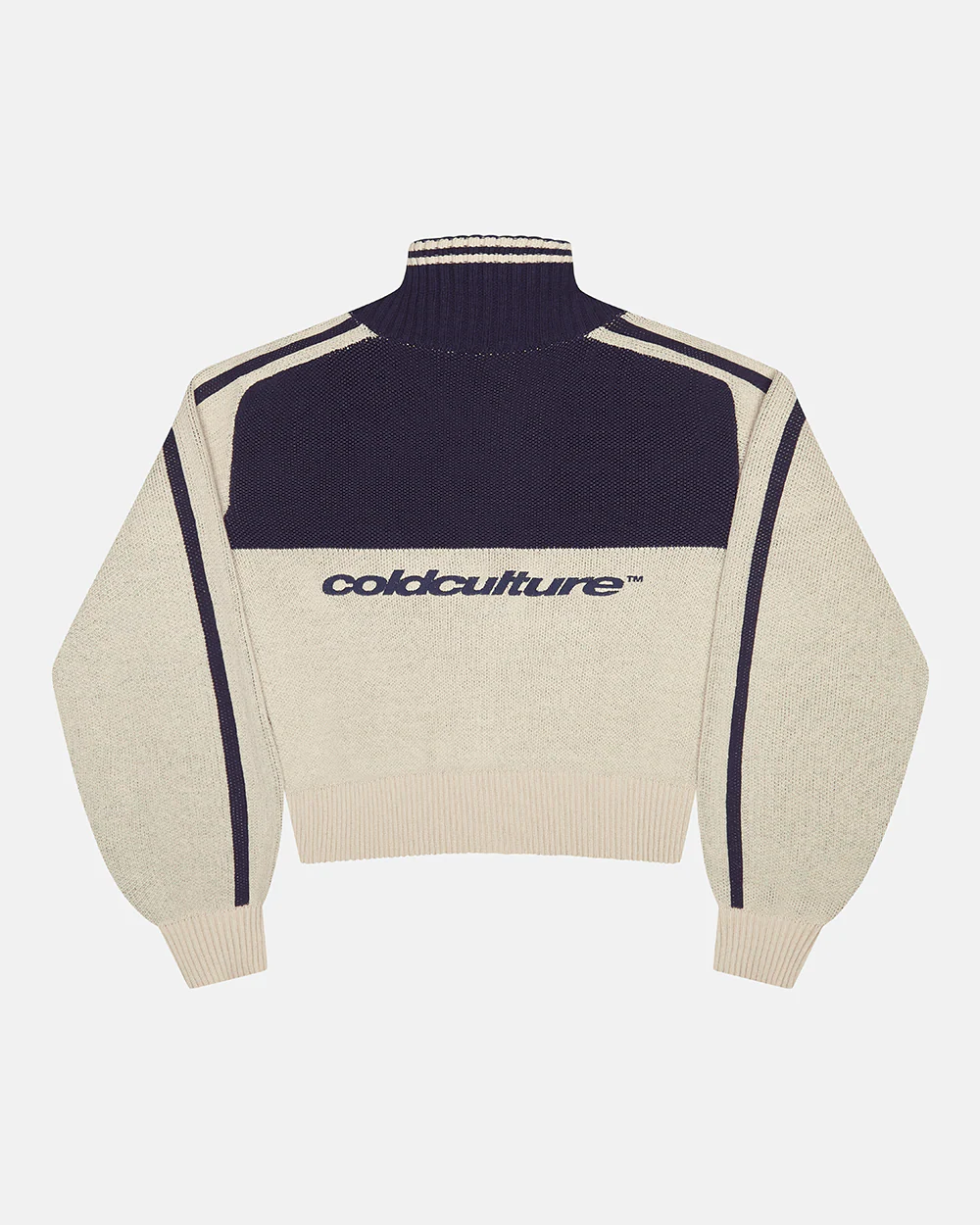 POWERLINE ZIP KNIT BEIGE & DARK BLUE - Image 2