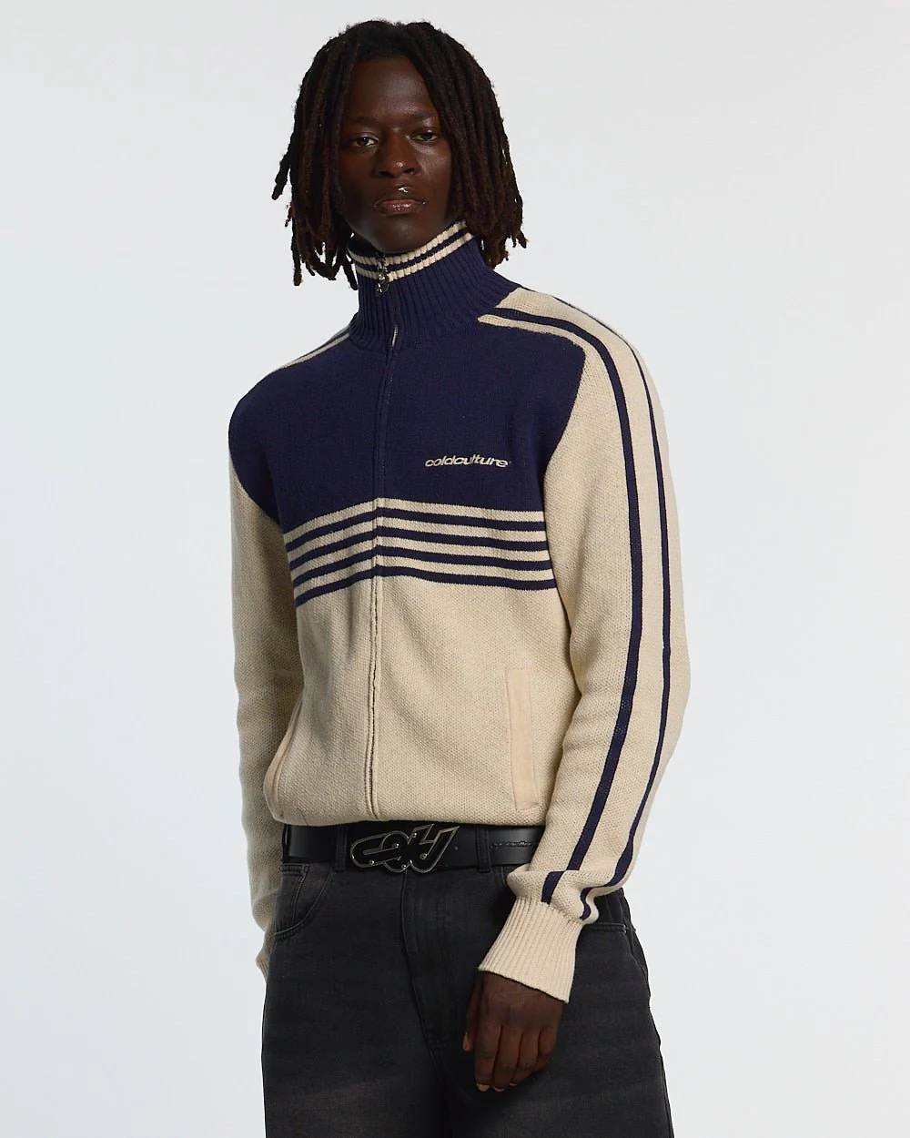 POWERLINE ZIP KNIT BEIGE & DARK BLUE - Image 3