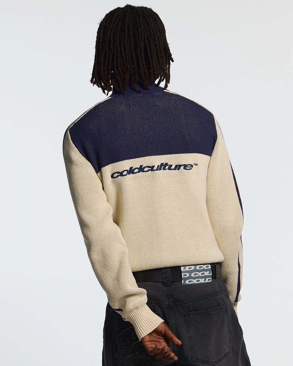 POWERLINE ZIP KNIT BEIGE & DARK BLUE - Image 4