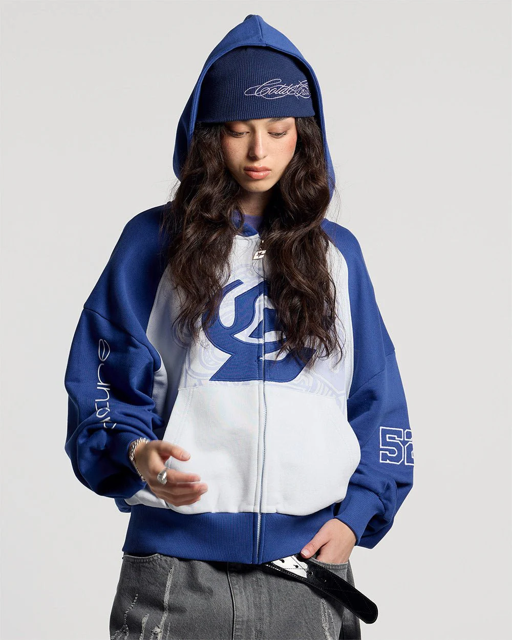 PRESTIGE ZIP HOODIE BLUE & WHITE - Image 5