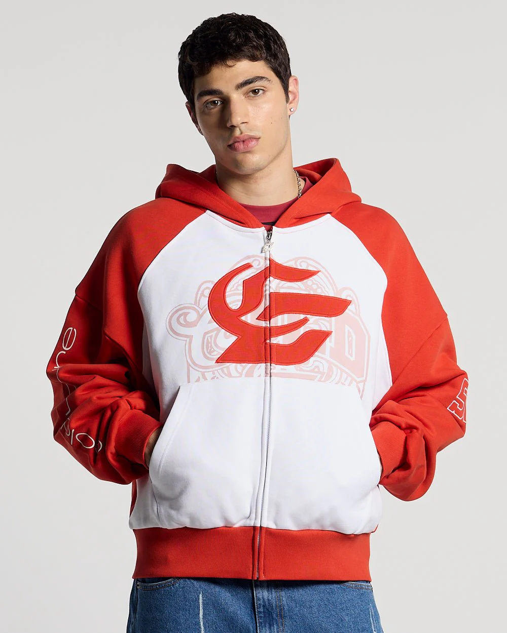 PRESTIGE ZIP HOODIE RED & WHITE - Image 2