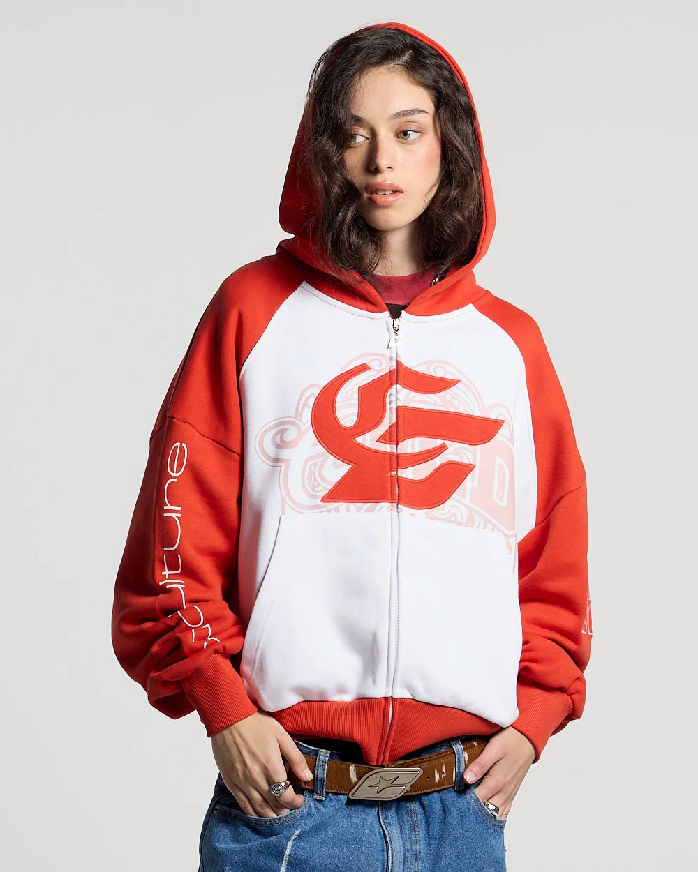 PRESTIGE ZIP HOODIE RED & WHITE - Image 5