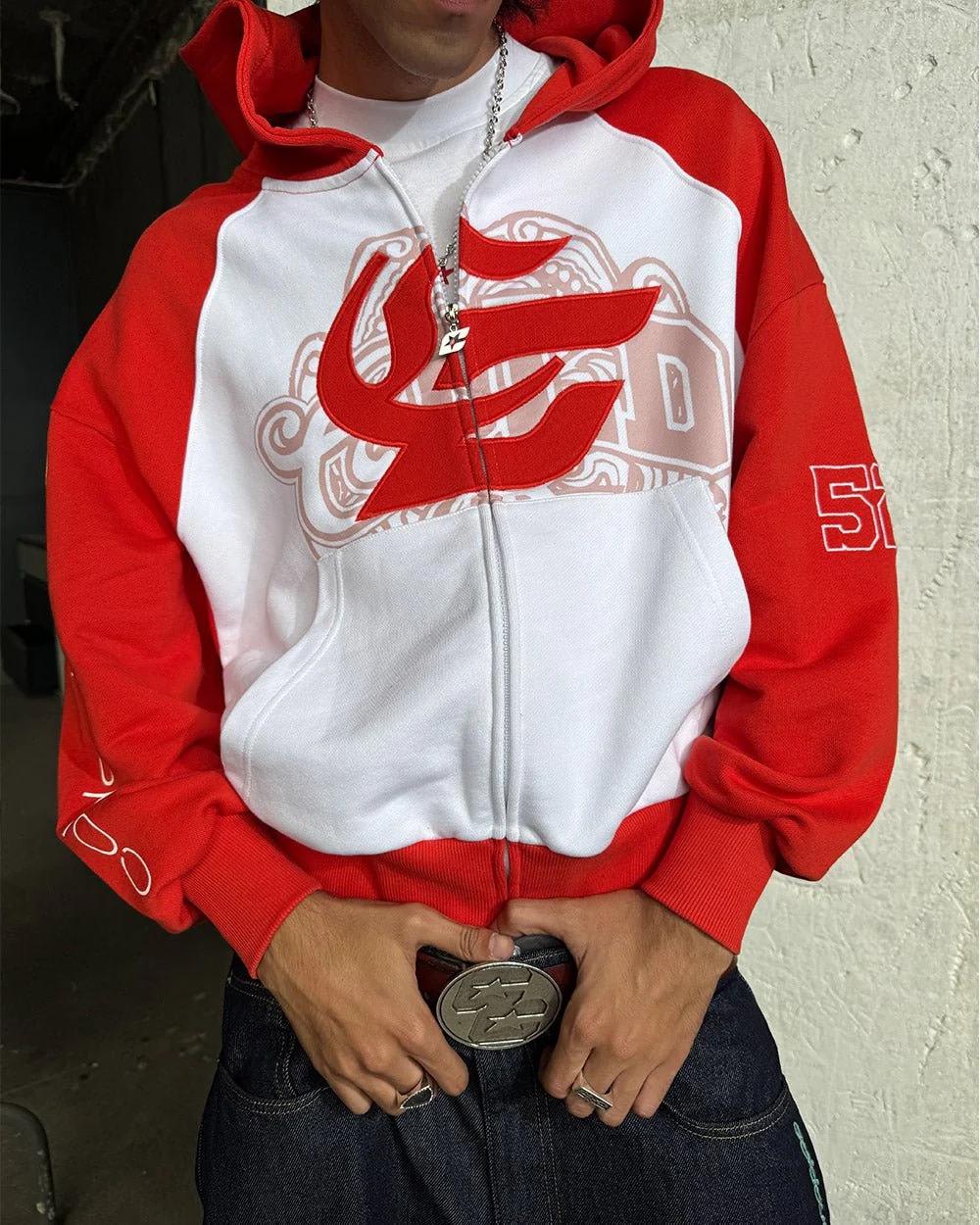 PRESTIGE ZIP HOODIE RED & WHITE - Image 7