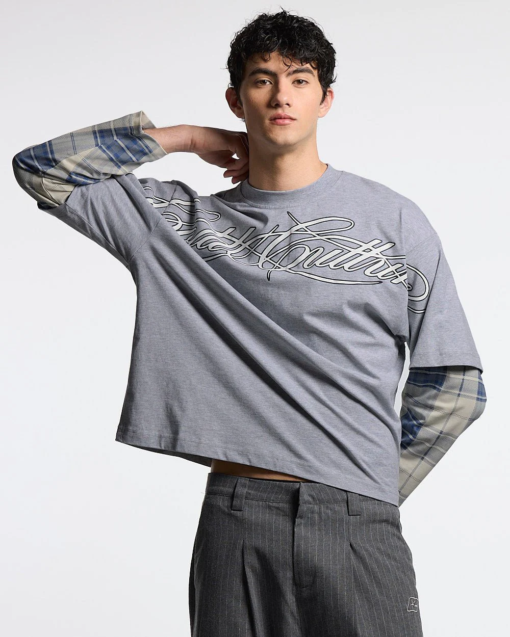 SCRIPT DOUBLE LONGSLEEVE HEATHER GREY - Image 2