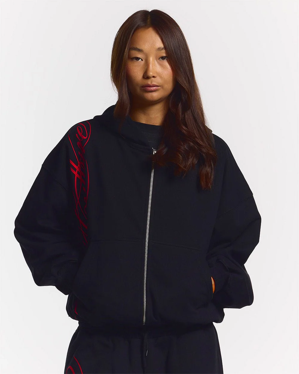 SCRIPT ZIP HOODIE BLACK - Image 5