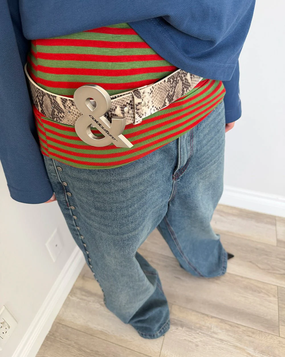SNAKE & SKIN LEATHER BELT BEIGE - Image 4