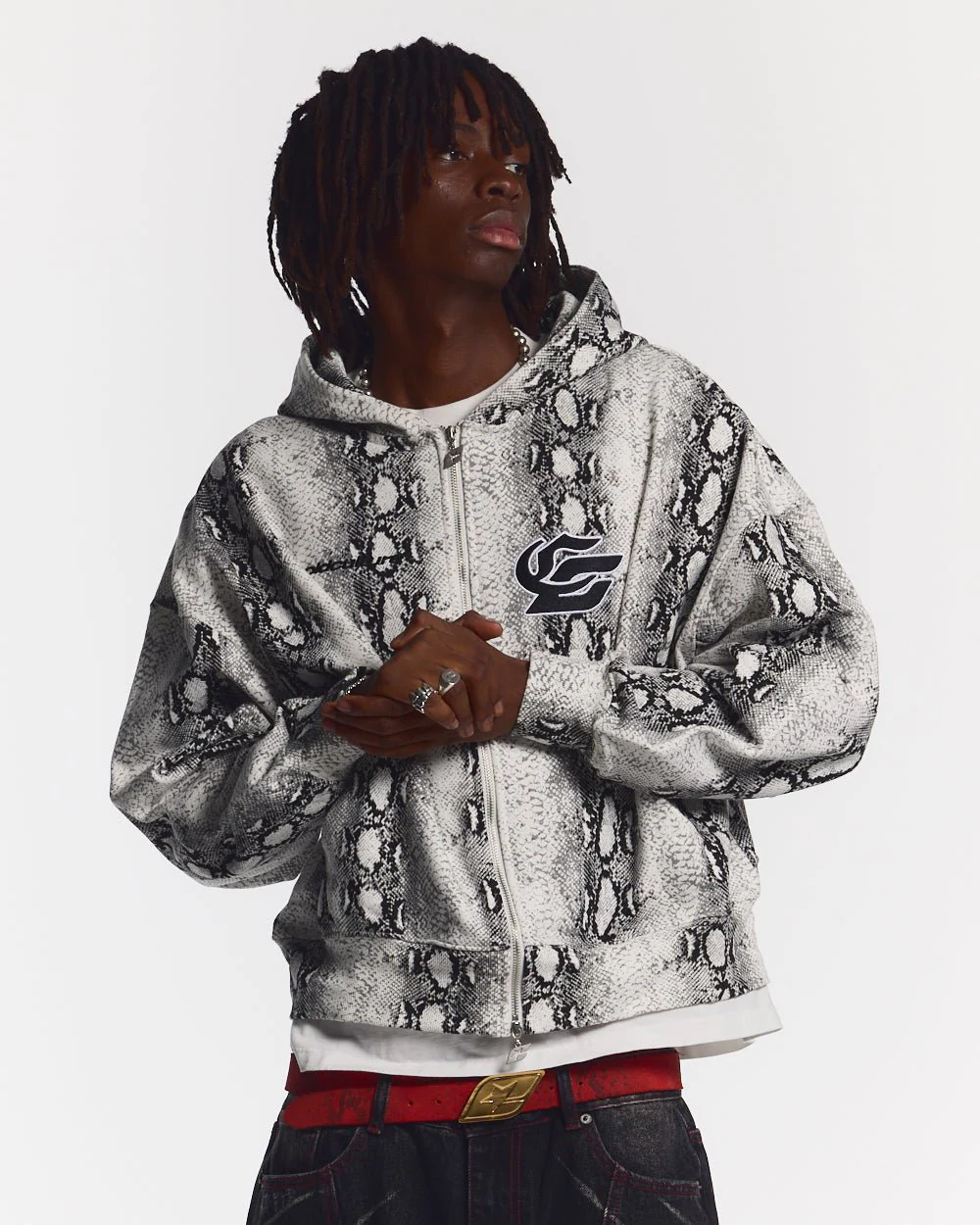 SNAKE ZIP HOODIE WHITE & BLACK - Image 2
