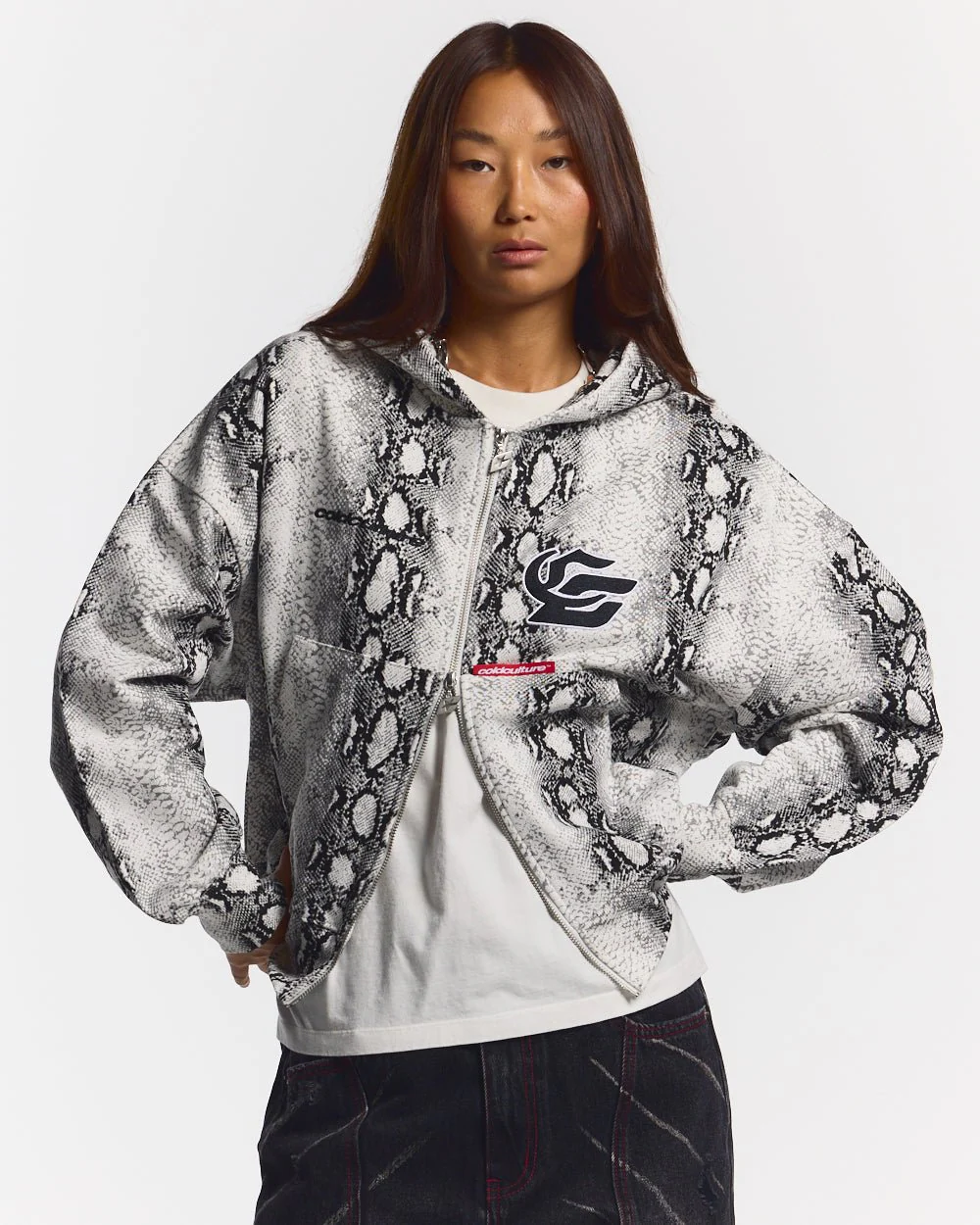 SNAKE ZIP HOODIE WHITE & BLACK - Image 5