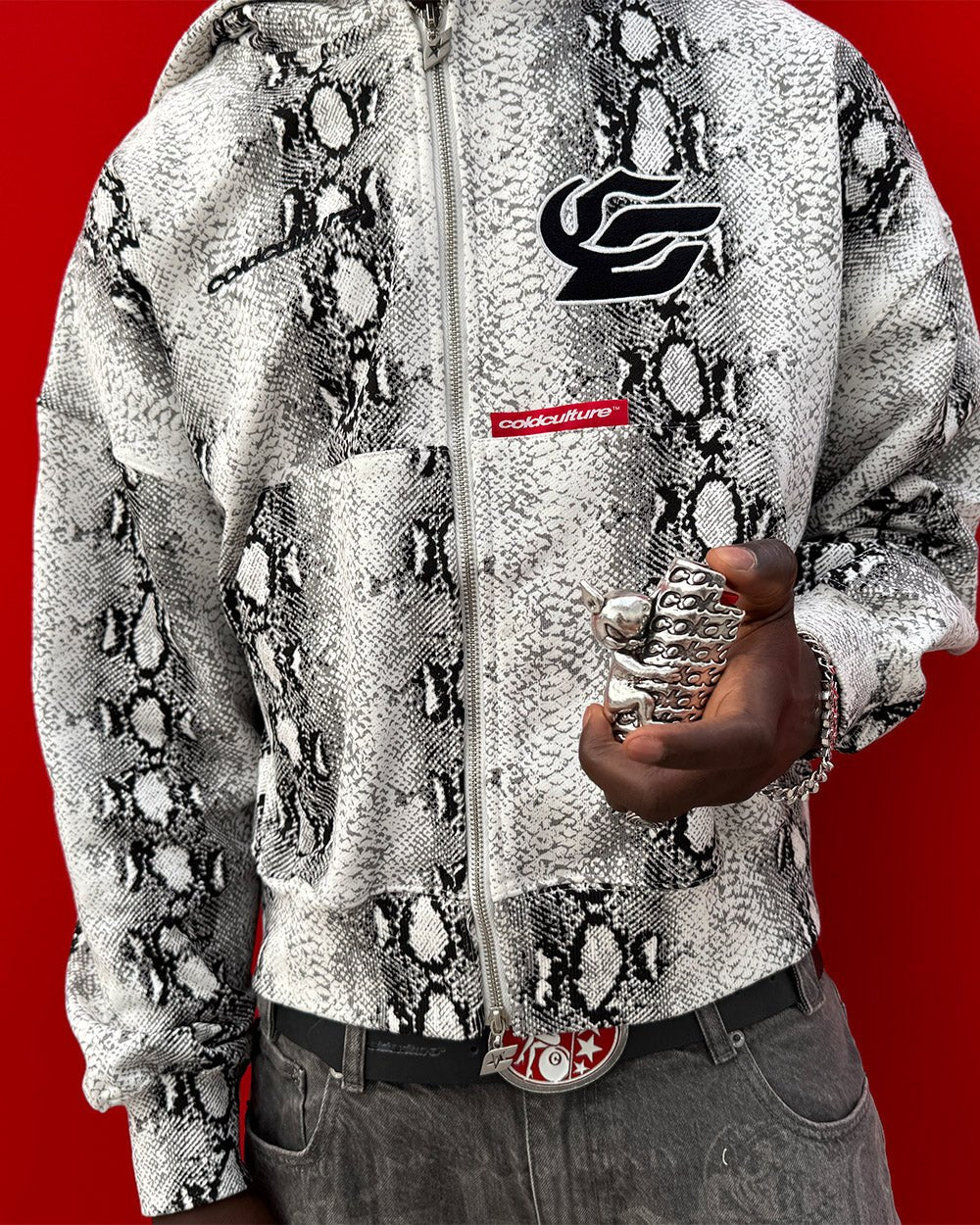SNAKE ZIP HOODIE WHITE & BLACK - Image 7