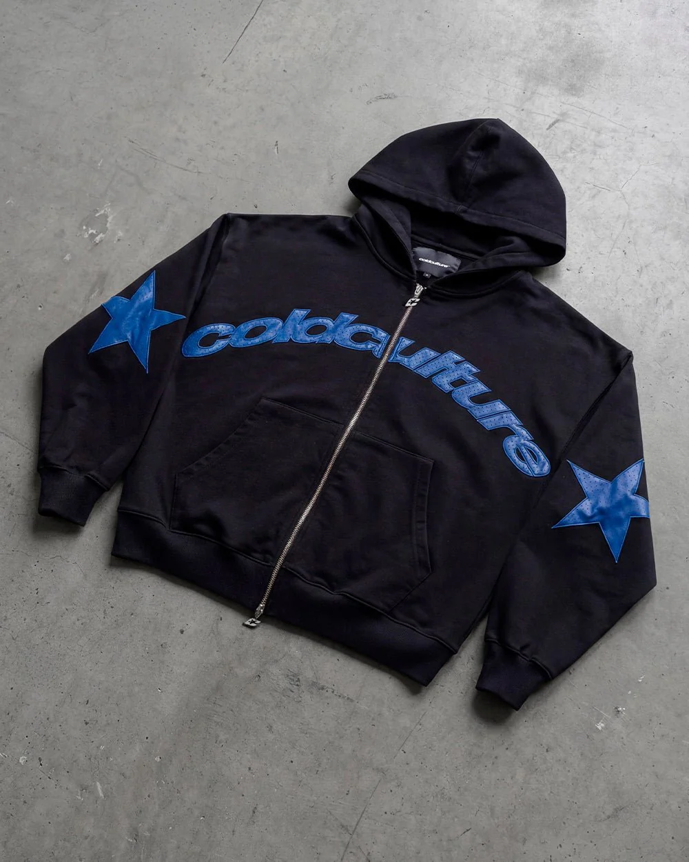 STAR CURVED ZIP HOODIE BLACK - Image 8