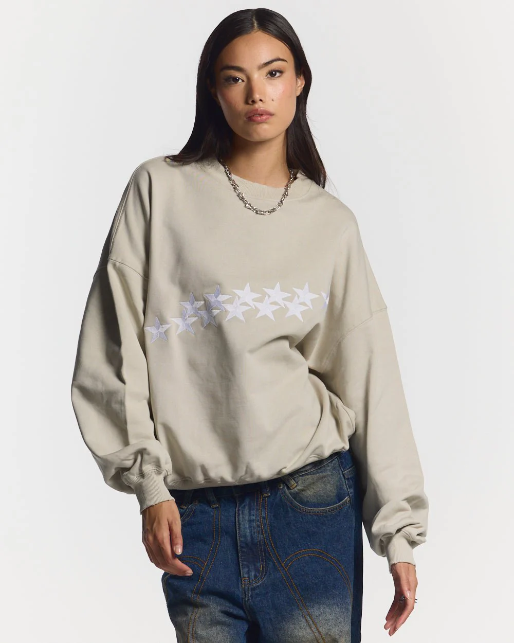 STARS CREWNECK PALE GREY - Image 5