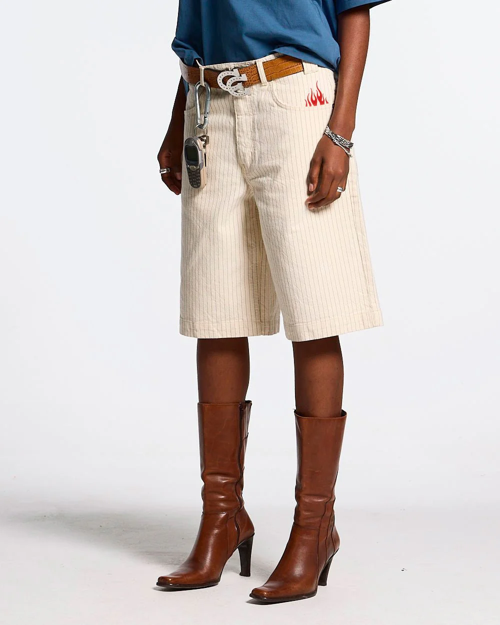 STRIPE FADE JORTS WHITE - Image 6