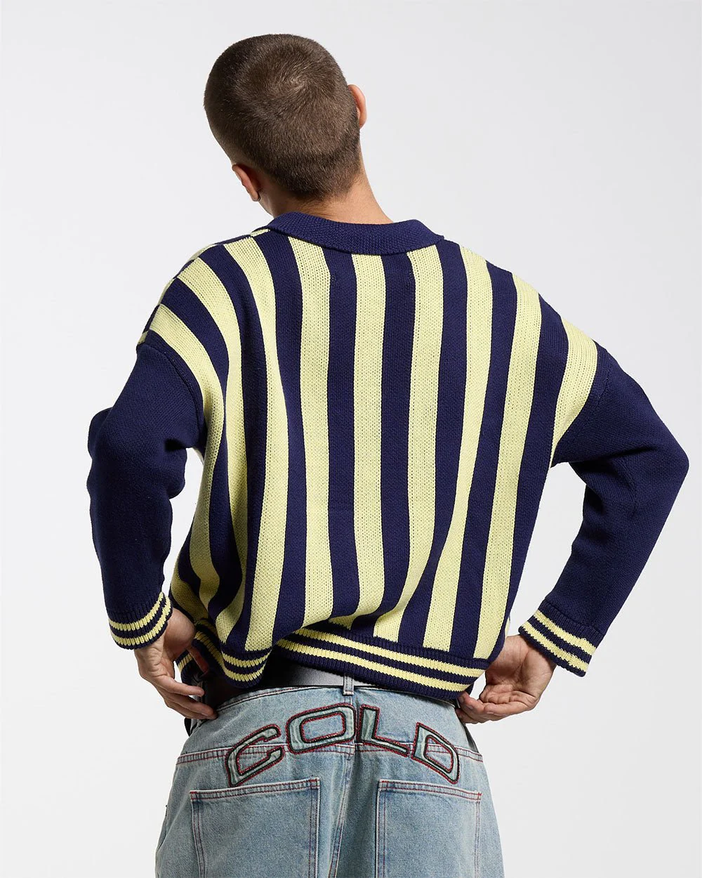 STRUCTURE COLLAR SWEATSHIRT KNIT BLUE/YELLOW - Image 4