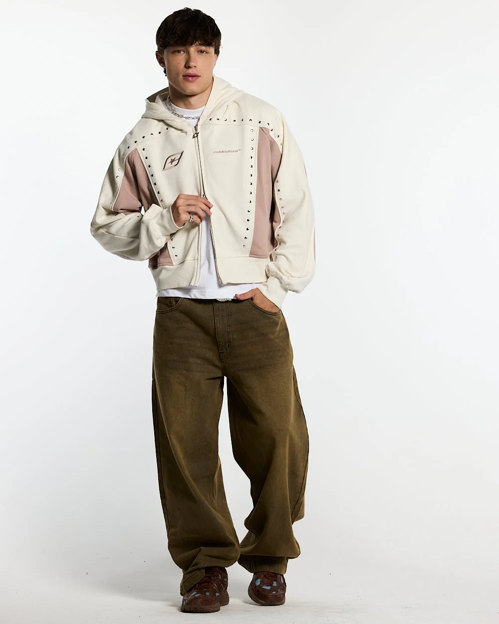STUD ZIP HOODIE LIGHT GREY - Image 4