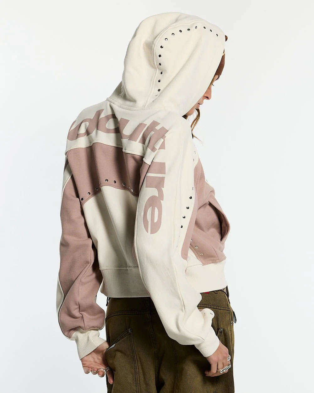 STUD ZIP HOODIE LIGHT GREY - Image 5