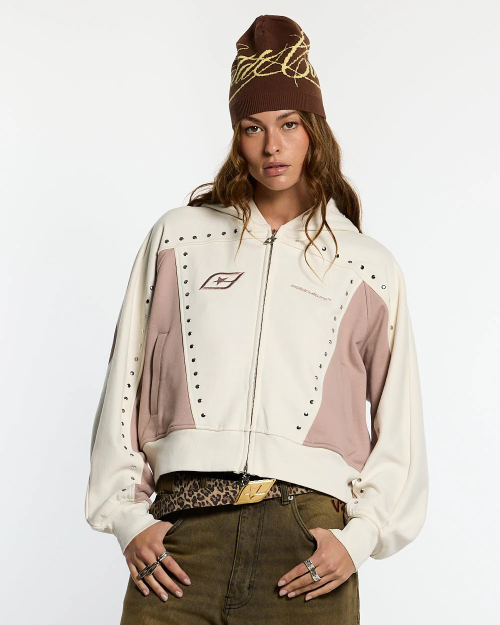 STUD ZIP HOODIE LIGHT GREY - Image 6