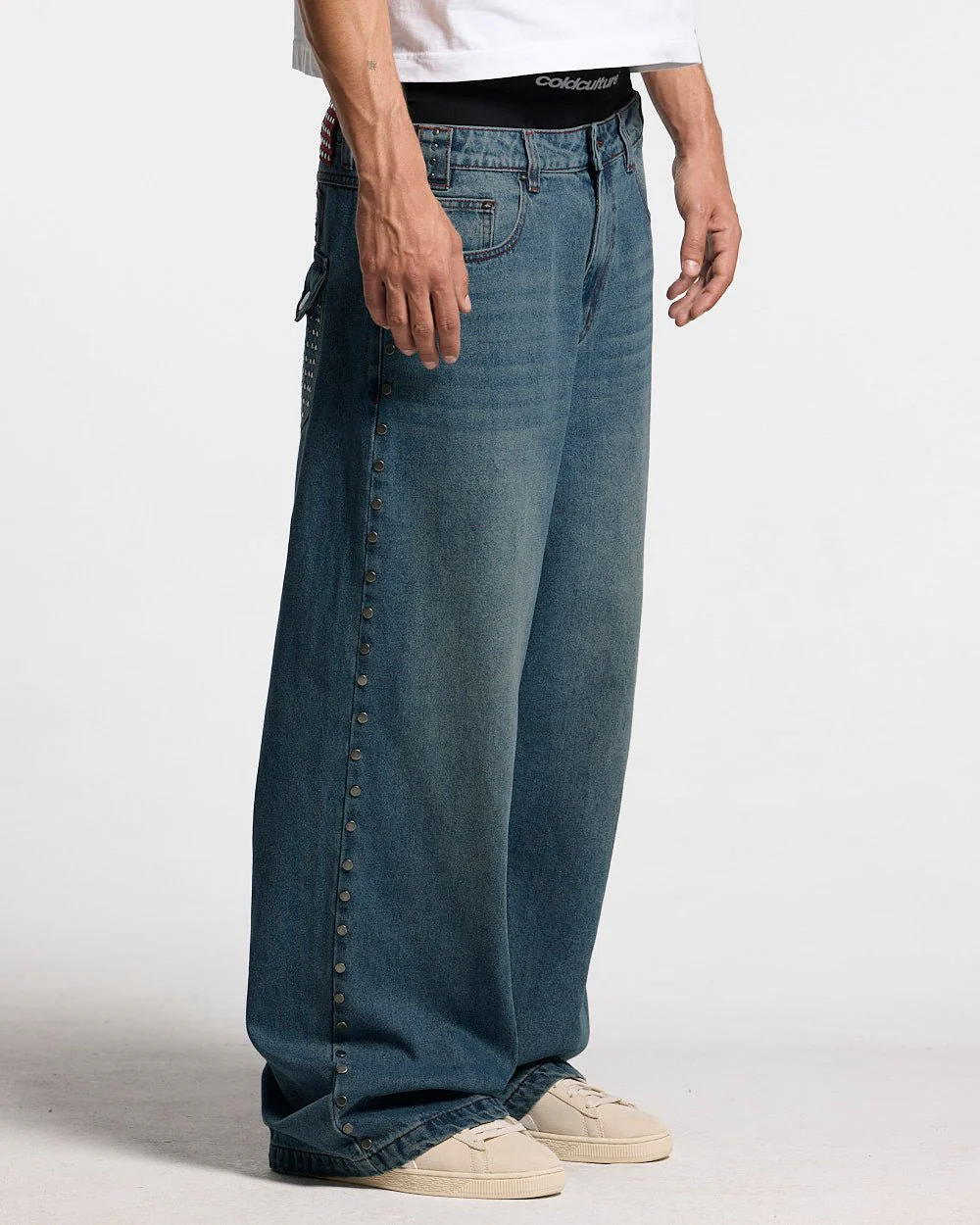STUDS PANTS LIGHT BLUE DENIM - Image 3