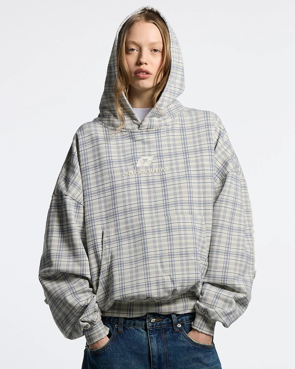 TARTAN HOODIE WHITE & MIX OF BLUES - Image 6
