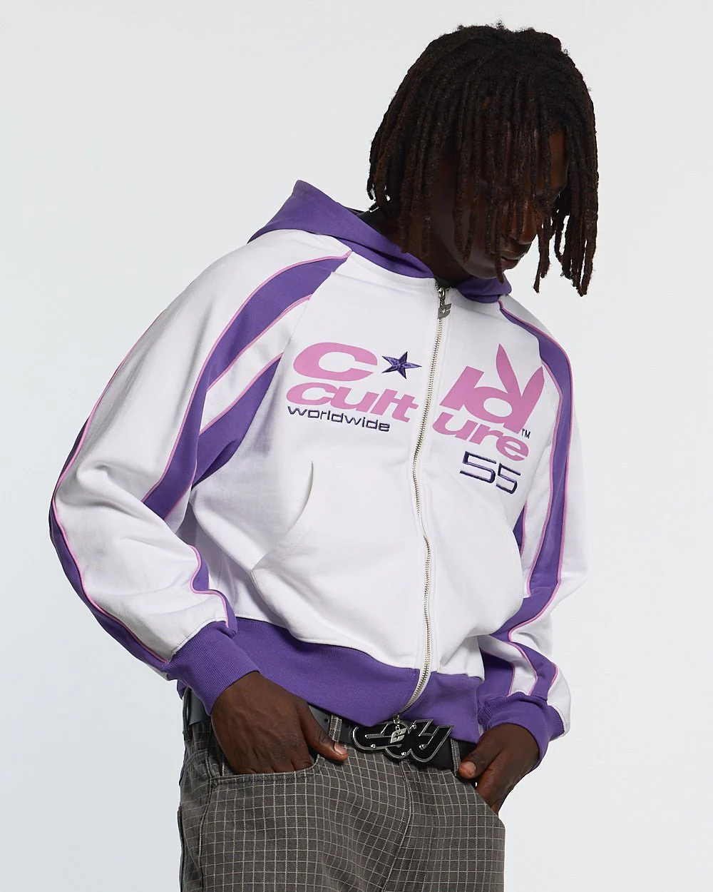 TEASE ME ZIP HOODIE WHITE & PURPLE - Image 2