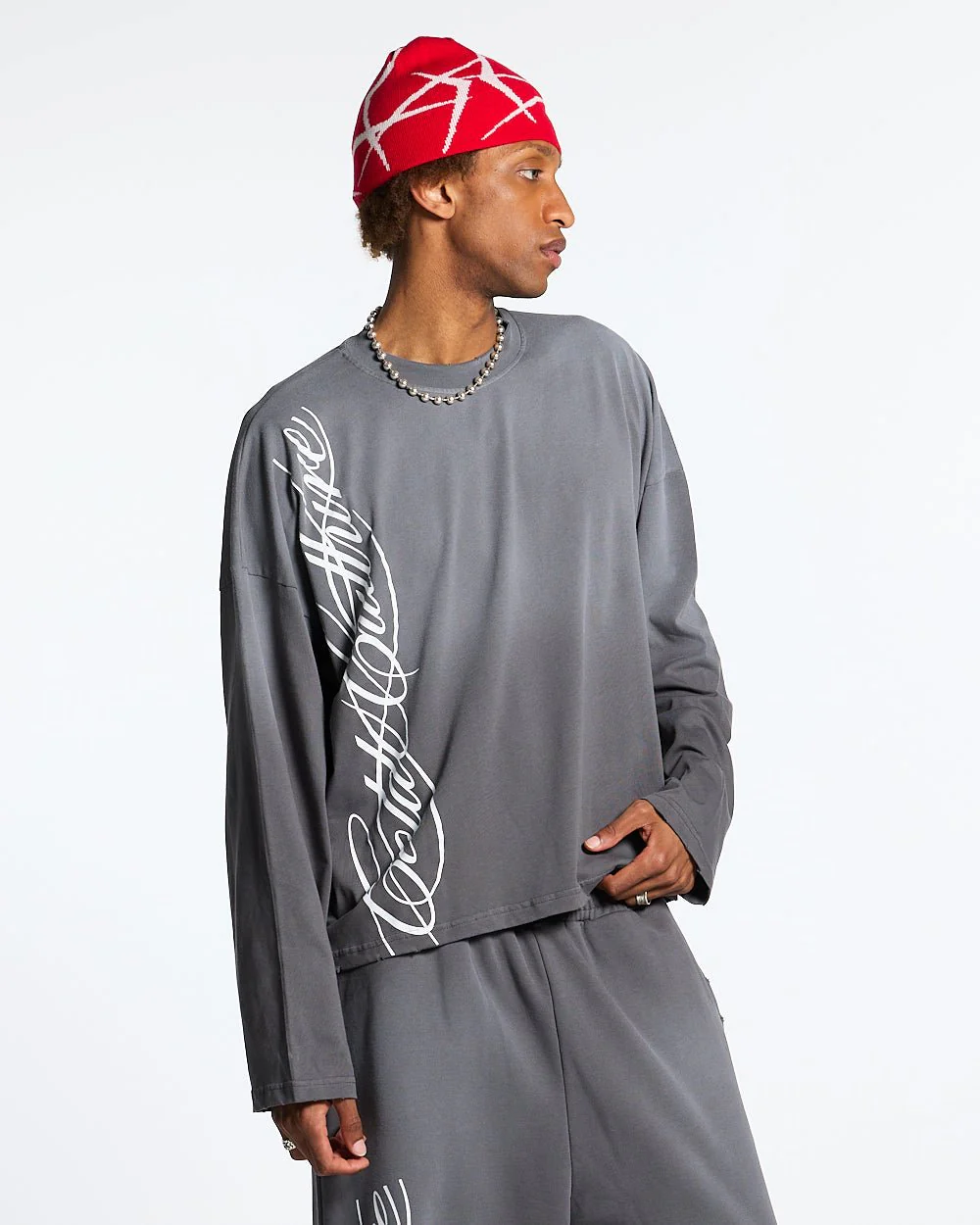 SCRIPT LONGSLEEVE TEE ANTRACITE GREY - Image 2