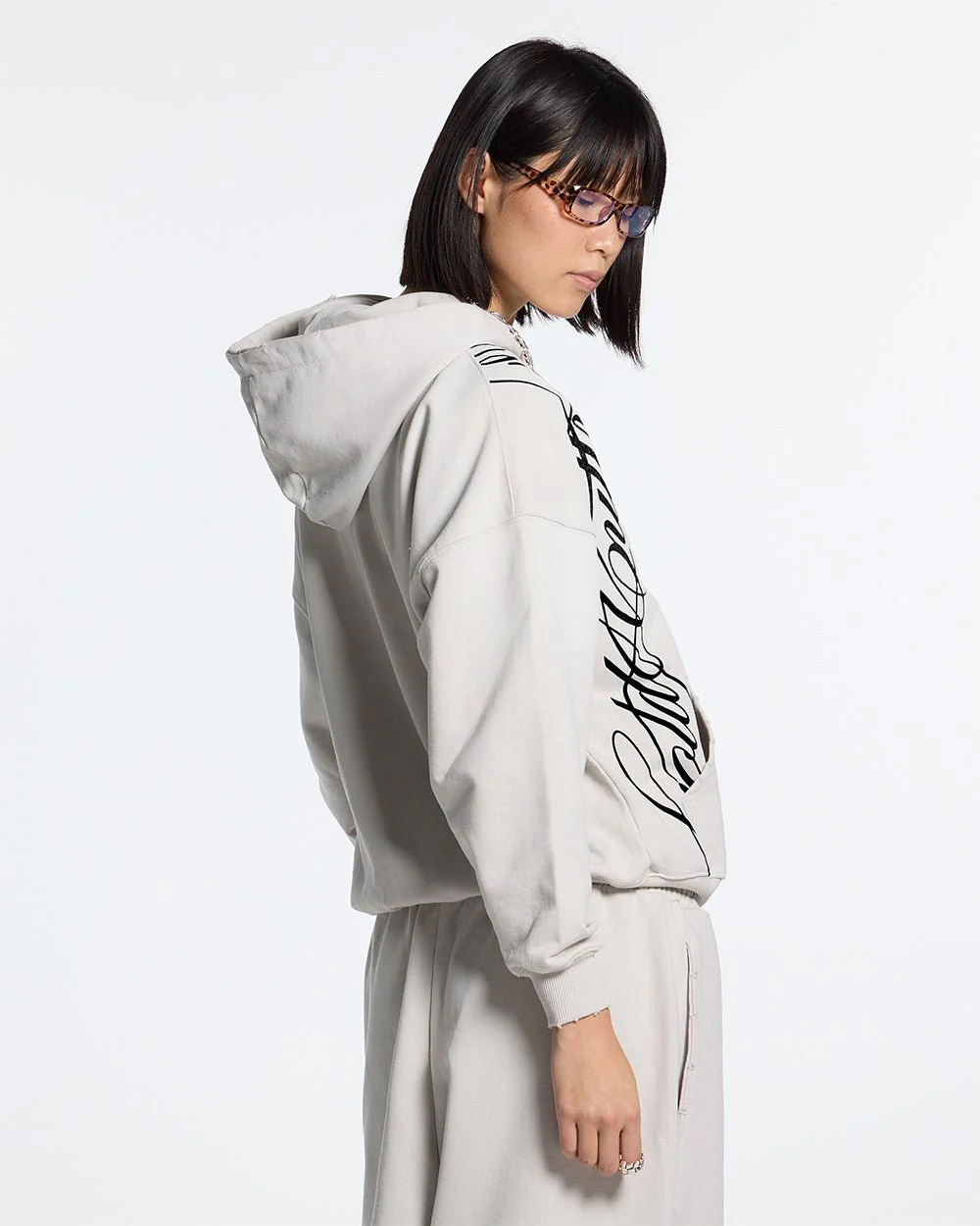 SCRIPT ZIP HOODIE LIGHT GREY - Image 6